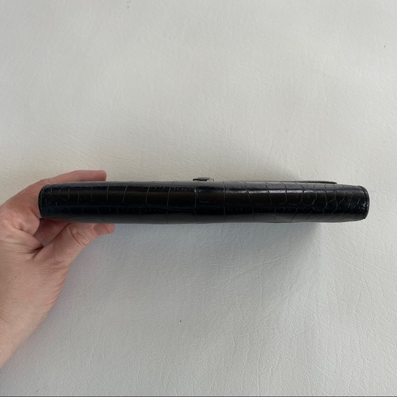 Lauren Ralph Lauren Croc Embossed Continental Wallet with Checkbook Insert Black - Picture 7 of 13
